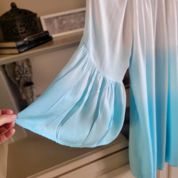 7 islands Blue White Ombre Off Shoulder Bell Sleeve Cover Up-L - Picture 5 of 7
